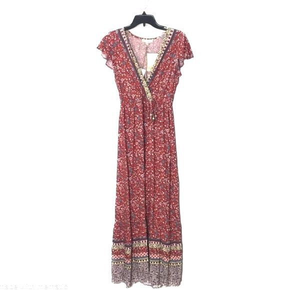 Bebop ditsy floral bohemian prairie maxi dress with matching hair scrunchie - Picture 1 of 11